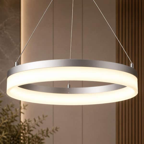 Optical Ring 30-Watt 1-Light Modern Chrome 3CCT Integrated LED Hanging Pendant Light Fixture for Dining Room or Kitchen