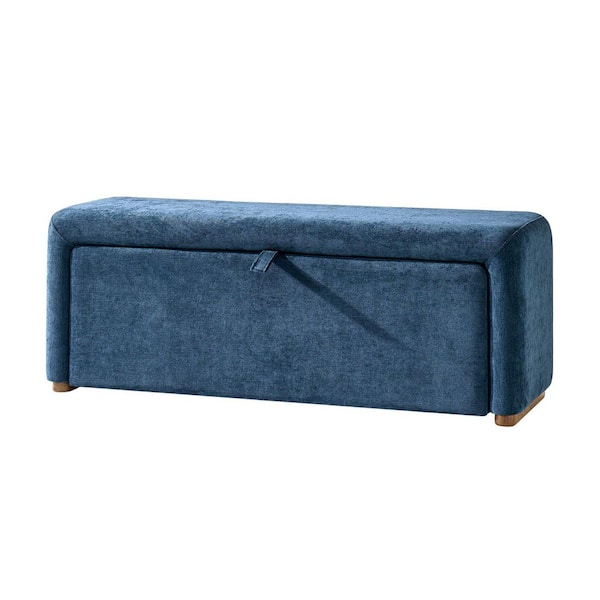 JAYDEN CREATION Gregorio Blue Modern 48.5 in. W Storage Bench with Solid Wood Leg