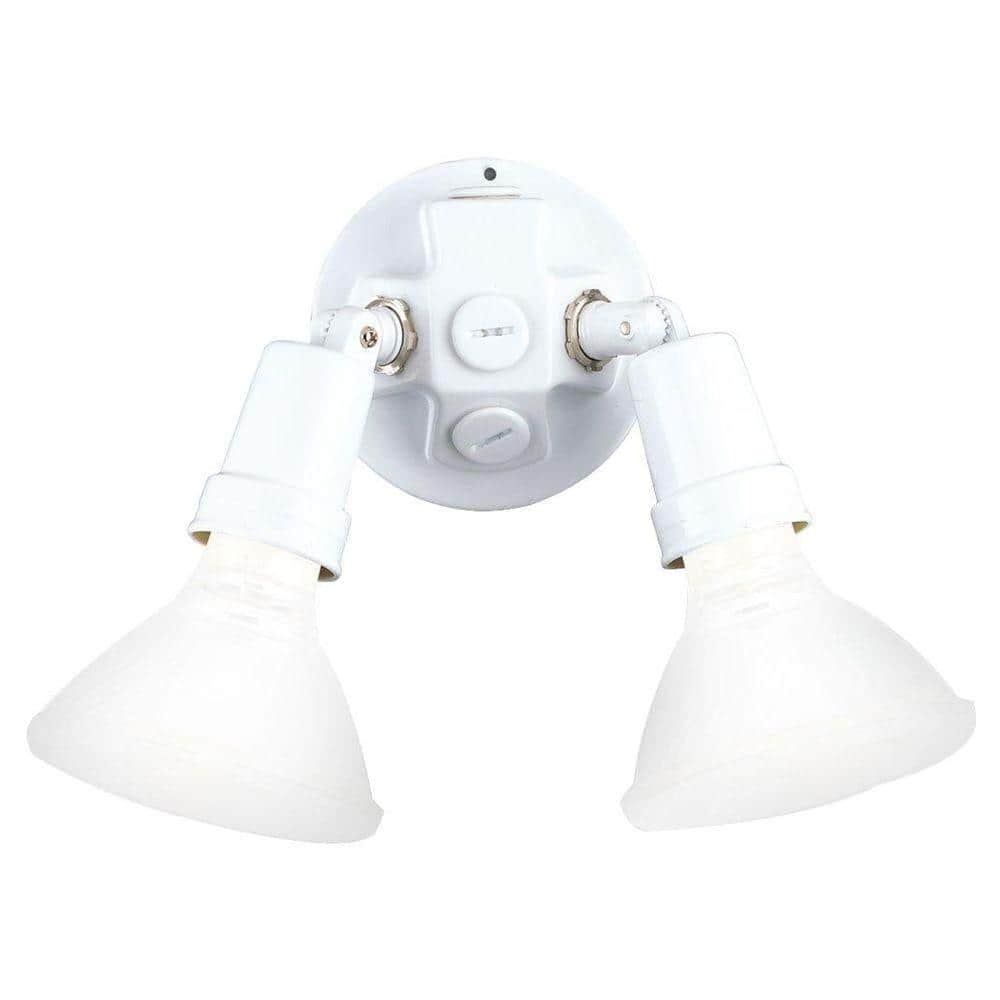 White Porcelain Dual Head Outdoor Flood Light with Adjustable Swivel