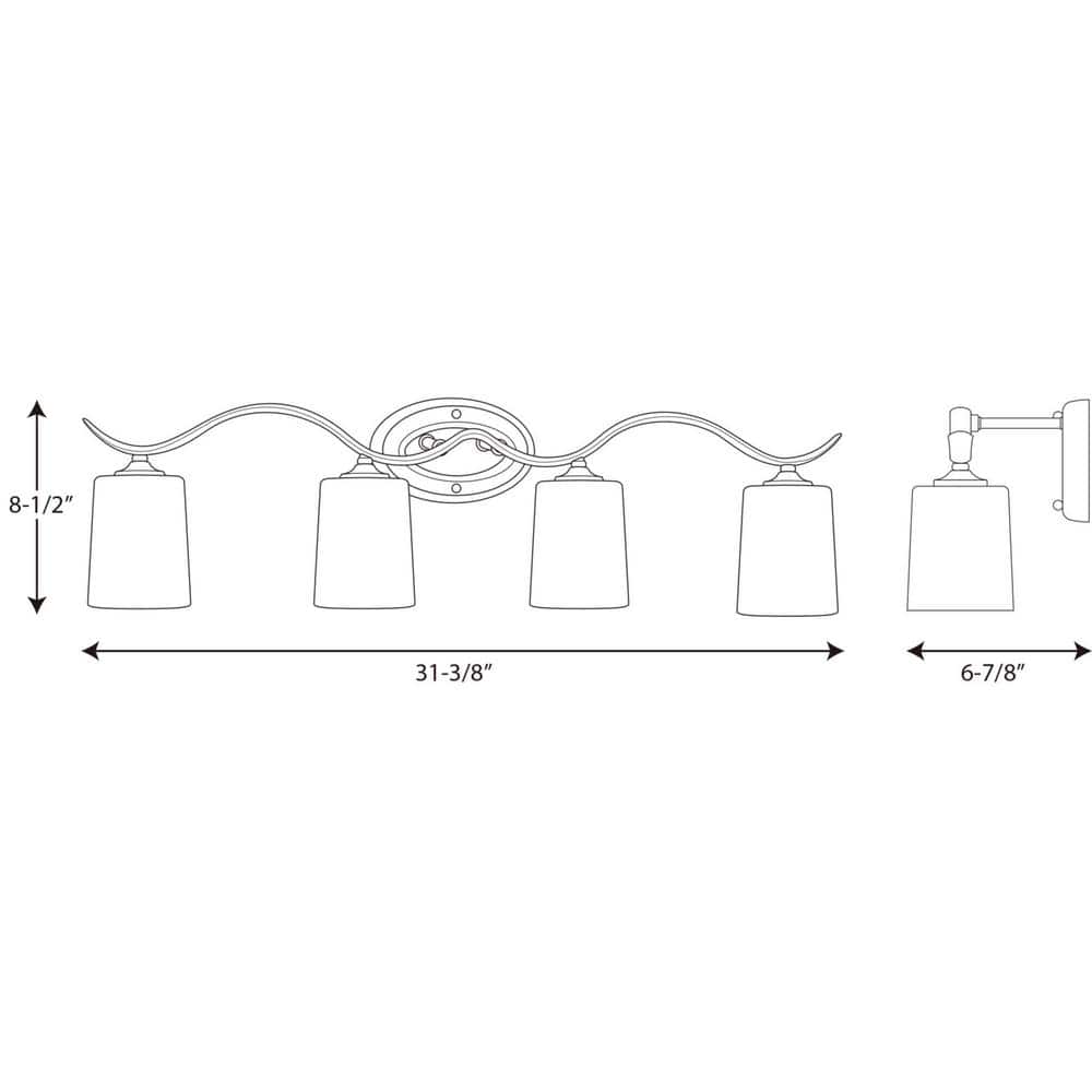 Brushed Nickel 4-Light Bathroom Vanity Fixture with Etched Glass Shades