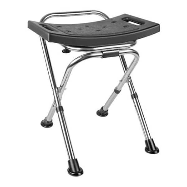 Folding Shower Chair 17.6in W Adjustable Height Anti-Slip Safety Stainless Steel Bath Seat for Seniors Black