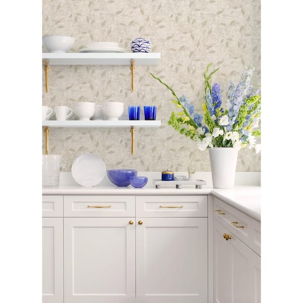 White Stonewall Ivory Vine Wallpaper Sample