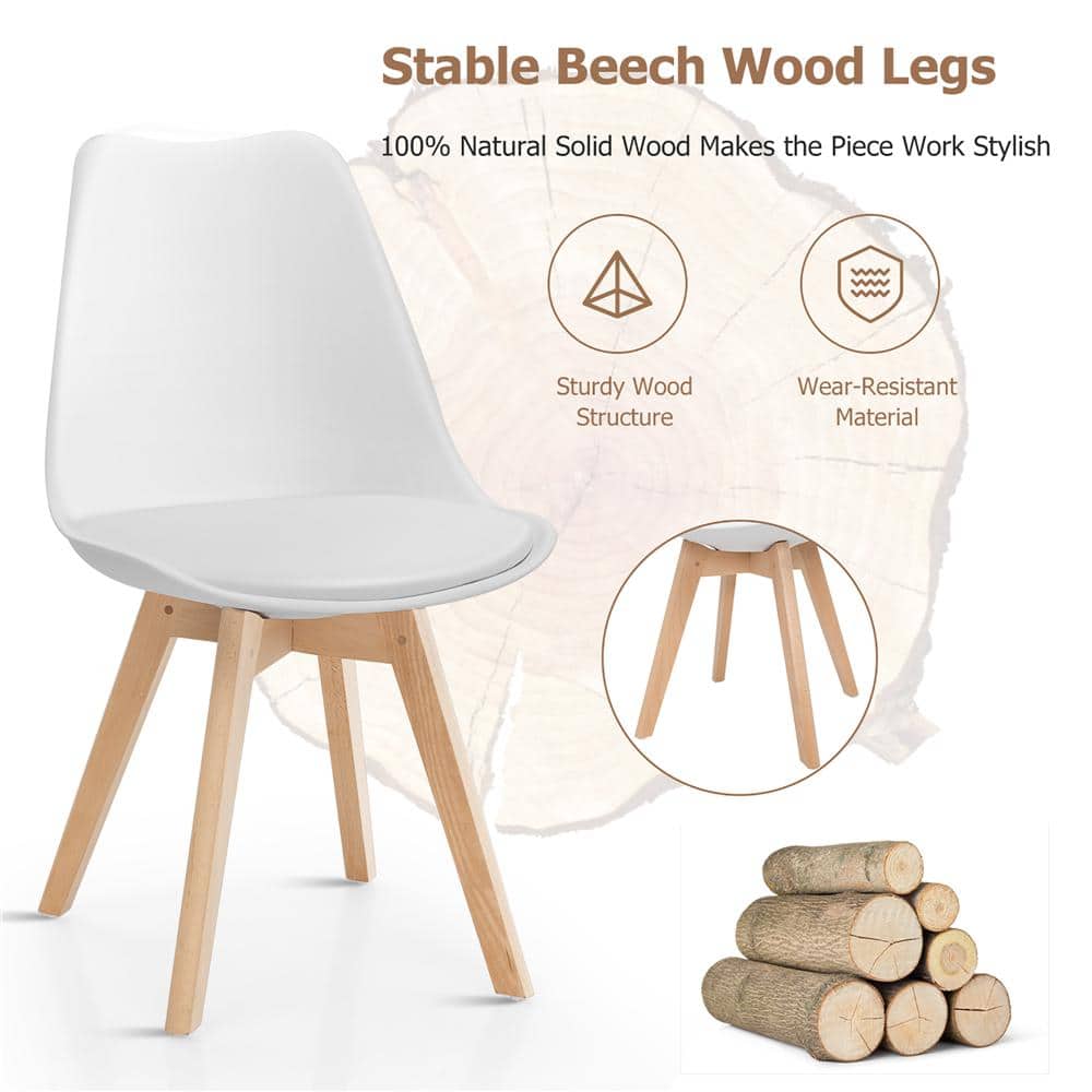 White High Back Upholstered Leather Side Chair Set with Wood Legs