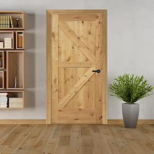 30 in. x 80 in. K Frame Unfinished Barn Door Style Knotty Alder Single Prehung Interior Door