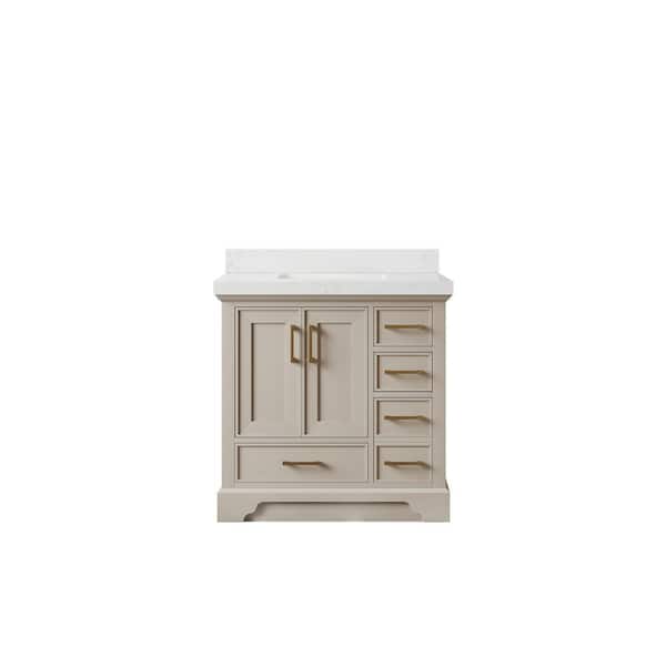 Willow Collections Charlotte 36 in. Single Sink Freestanding Fine Grain Bath Vanity with Empira White Qt. Top Unassembled