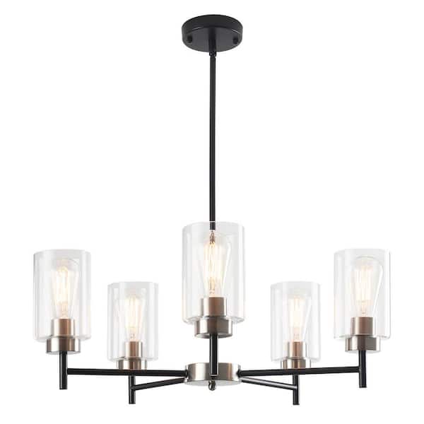 ZJVAIVE 5-Light Black/Nickel with glass shade Ship Anchor Style Chandelier for Living Room with No Bulbs Included