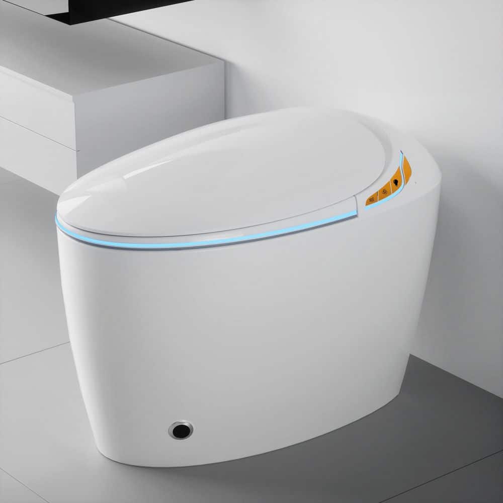 12 in. Elongated Oval LED Display 1-Piece Single Flush Toilet 1.28GPF in Wh