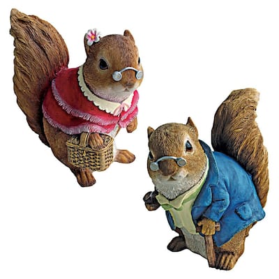 Set of 2 Best Dressed Woodland Squirrel Pair Garden Nature Sculpture