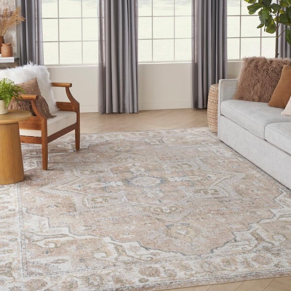 Astra Machine Washable Beige 8 ft. x 10 ft. Distressed Traditional Area Rug