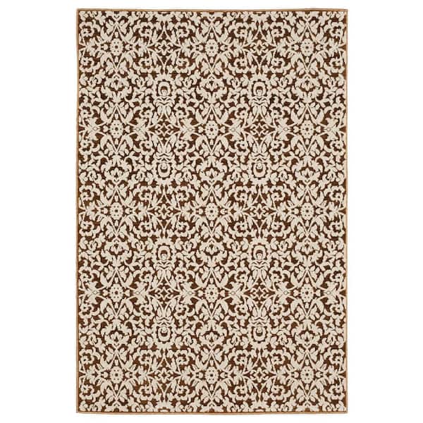 AVERLEY HOME Imperial Orange/Beige 5 ft. x 8 ft. Persian-Inspired Oriental Floral Polyester Indoor Area Rug