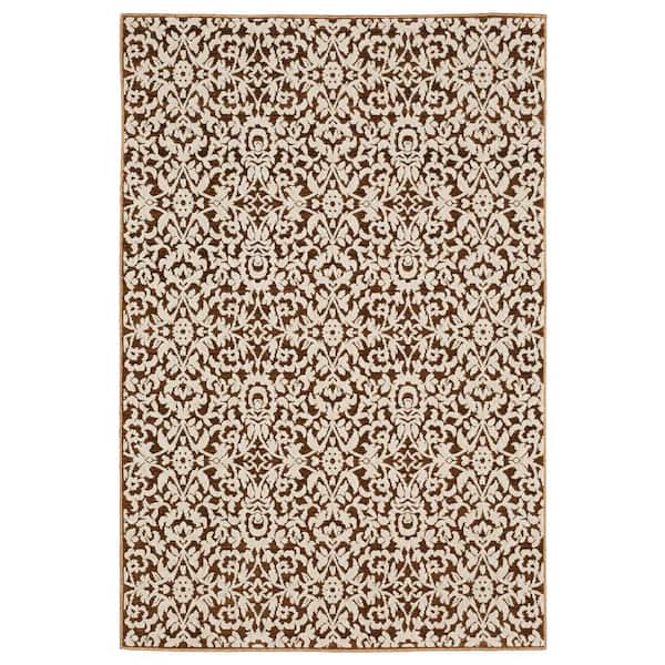 AVERLEY HOME Imperial Orange/Beige 7 ft. x 10 ft. Persian-Inspired Oriental Floral Polyester Indoor Area Rug