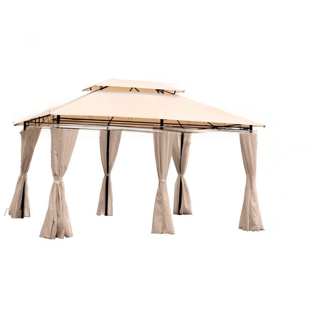 khaki Metal 13 ft. x 10 ft. Outdoor Gazebo Canopy Tent with Ventilated Double Roof and Side Wall price history on PriceWatchPro