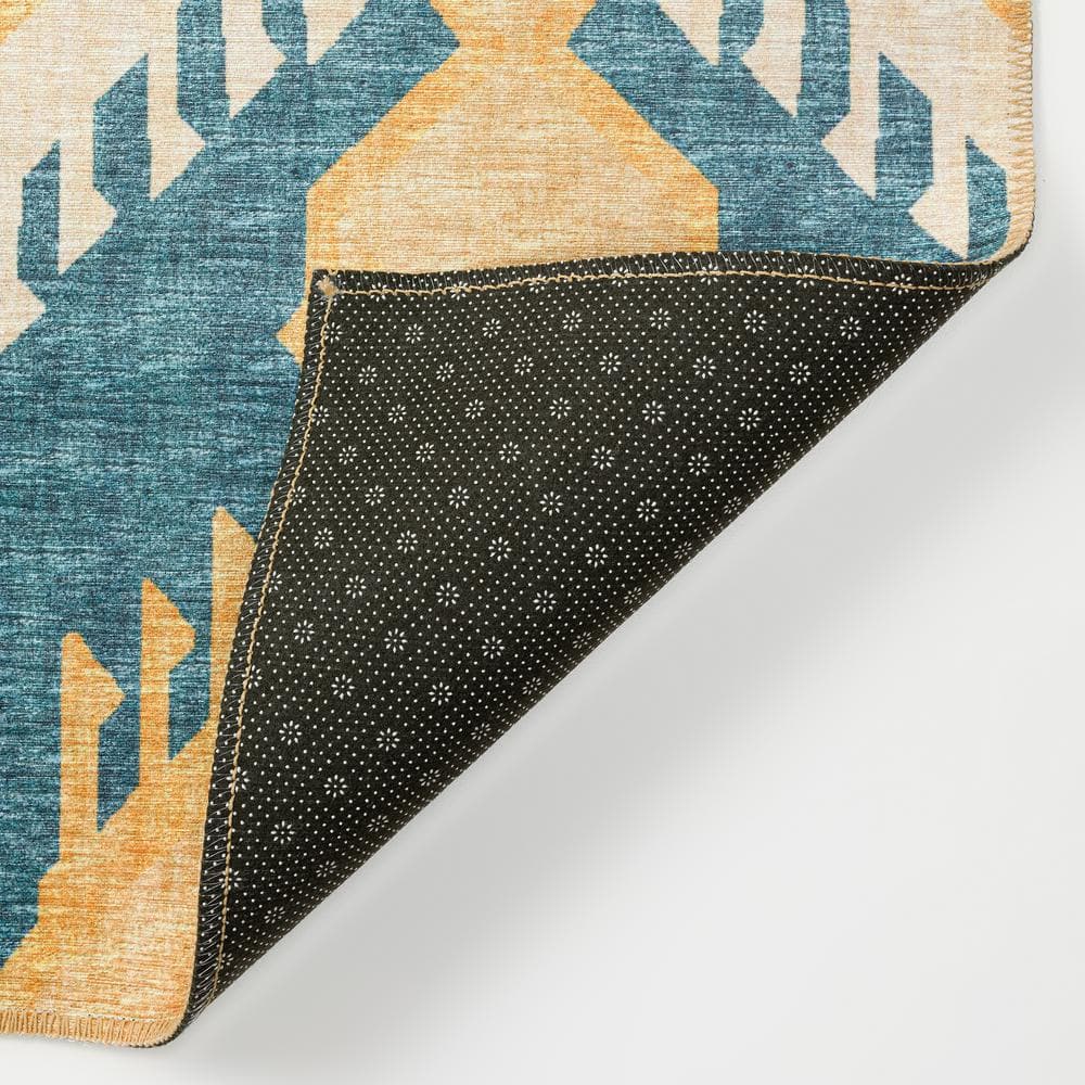 Yuma Yellow and Blue Chenille Rectangular Washable Area Rug 5' x 7'