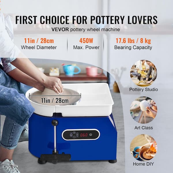 Pottery Wheel, 11in. Ceramic Wheel, 450W for Adults and Beginners, Adjustable 60-300RPM Speed with Handle and Pedal