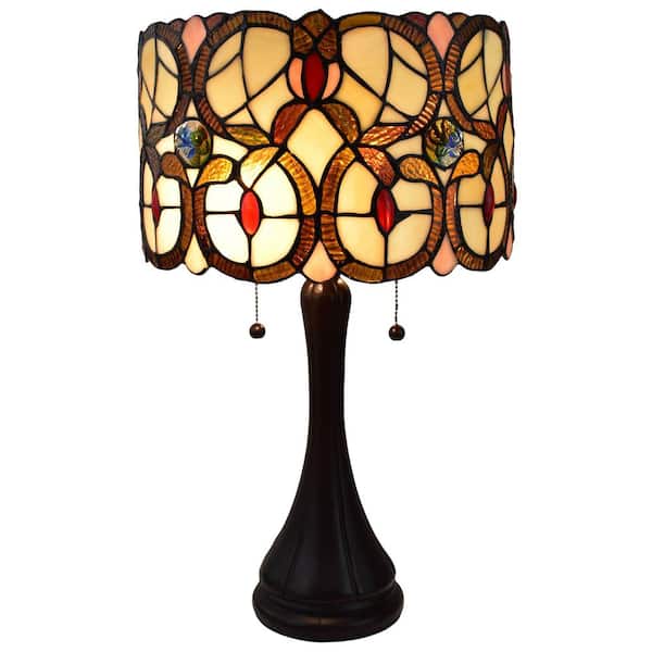 Amora Lighting 21 in. Tiffany Style Banker Floral Multicolor Table Lamp
