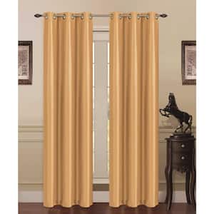 Madonna Gold Solid Polyester Thermal 76 in. W x 84 in. L Grommet Blackout Curtain Panel (2-Set)