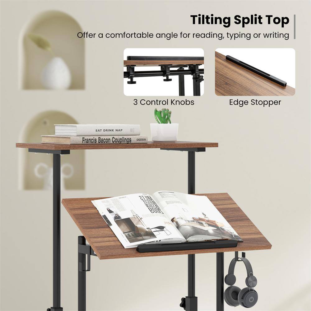 Walnut Adjustable Height Standing Desk with Drawer and Headphone Hook