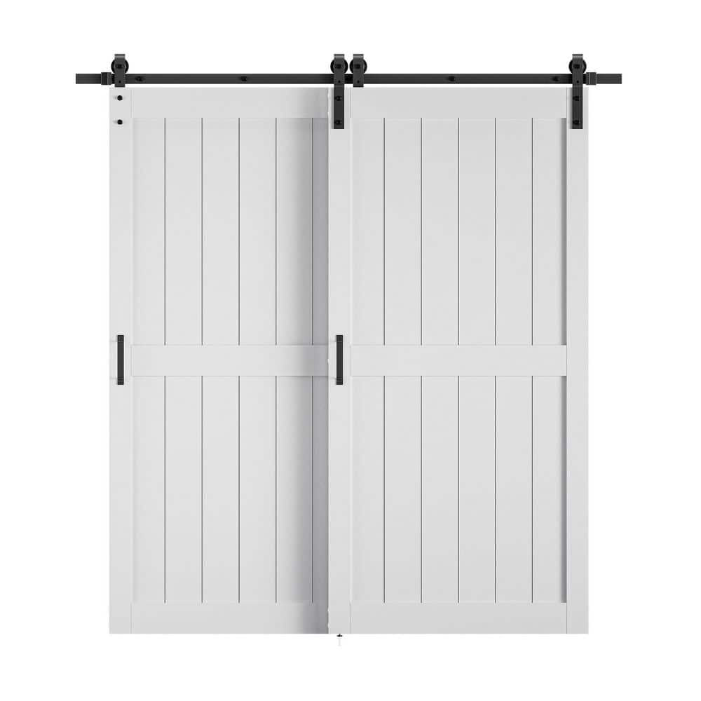 77 in. x 84 in. (Double 42in. ) H-Style Panel White Finished Composite MDF Sliding Barn Door with Hardware Kit price history on PriceWatchPro