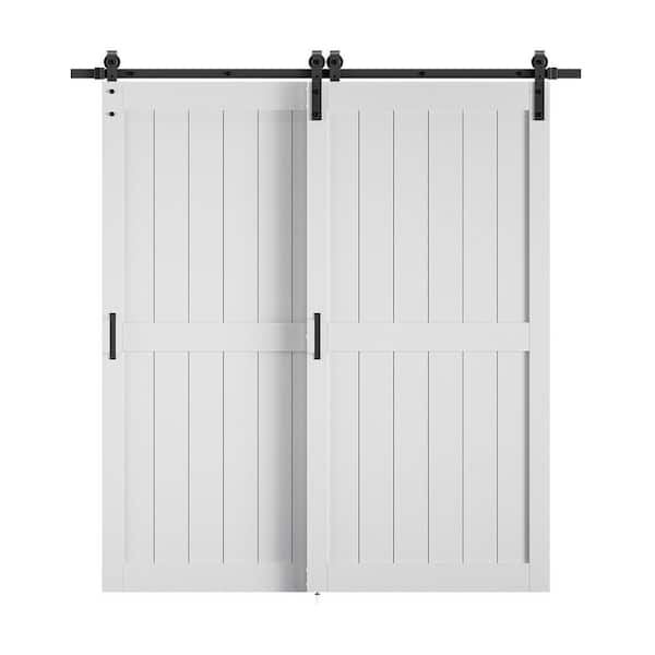 77 in. x 84 in. (Double 42in. ) H-Panel White Finished Composite MDF Assembly Required Sliding Barn Door w/ Hardware Kit