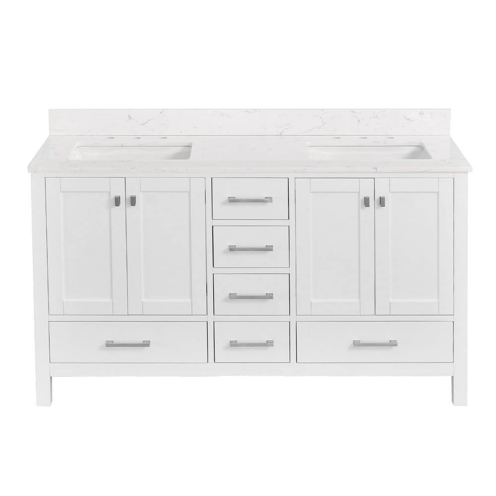 YASINU Bath Mist 60 in. W Double Sink Freestanding Bath Vanity in