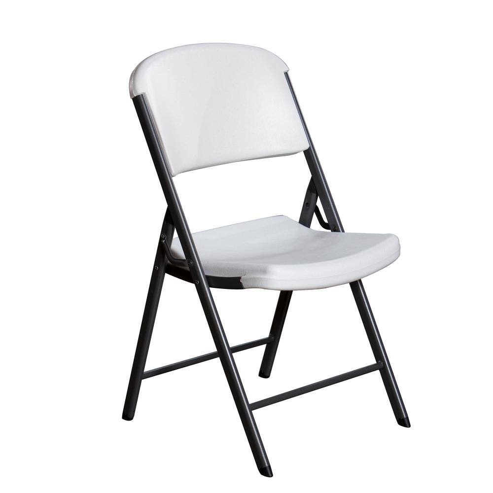 White Granite Metal and Polyethylene Folding Chairs, 4 Pack