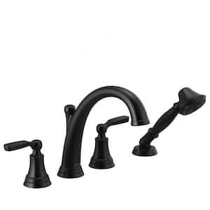 Woodhurst 2-Handle Deck Mount Roman Tub Faucet Trim Kit in Matte Black with Hand Shower (Valve Not Included)