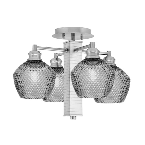 Unbranded Albany 17.75 in. 4-Light Brushed Nickel Semi-Flush with Smoke Textured Glass Shades