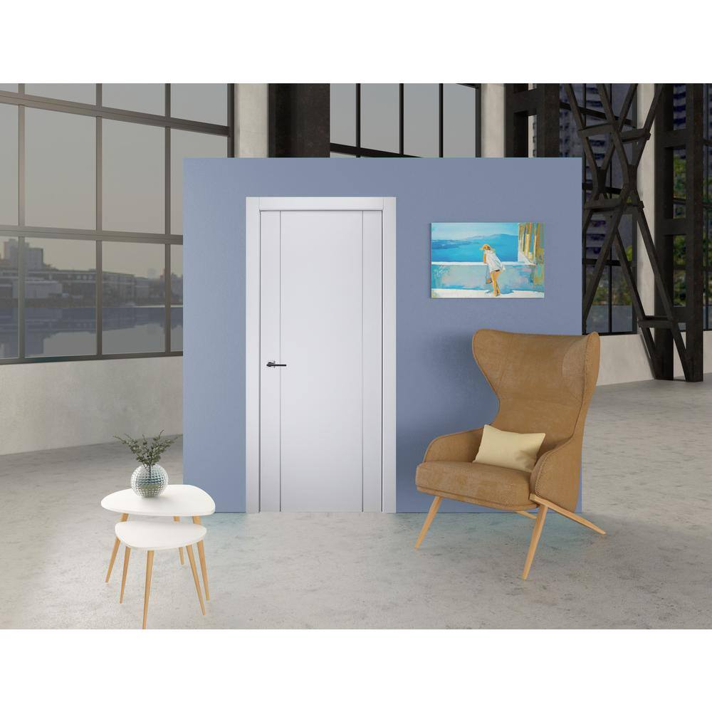 Stella 32" Snow White Composite Prehung Interior Door with Satin Nickel Hinges