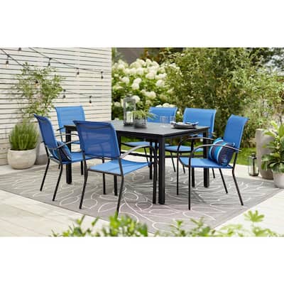 Mix and Match Black Rectangle Metal Outdoor Patio Dining Table with Slat Top