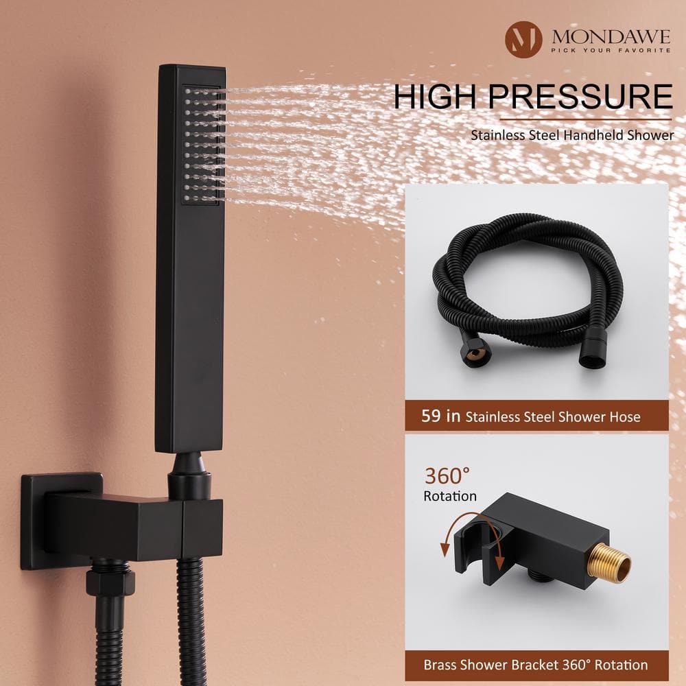 Matte Black Ceiling Mounted Shower System with Handheld and Body Jets