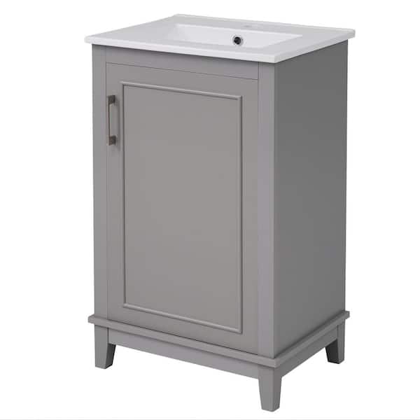 Nivencai 20 in. W x 15 in. D x 33 in. H Single Sink Small Fresstanding Bath Vanity in Gray with White Ceramic Top