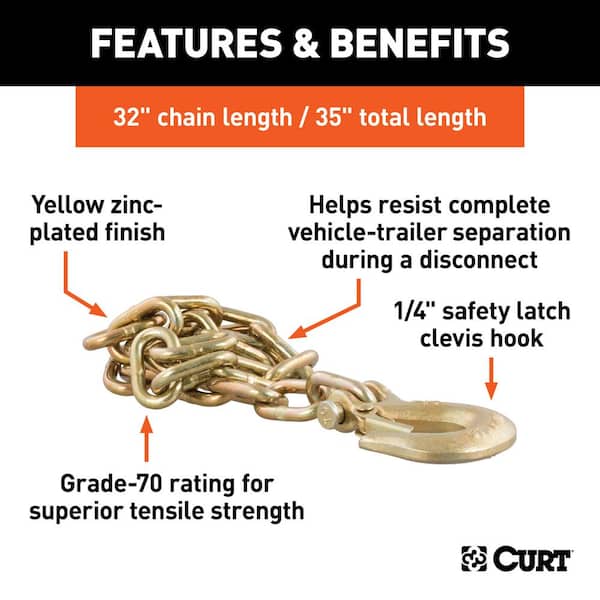 CURT 80314 35-Inch Trailer Safety Chain with 5/16-In Clevis Snap