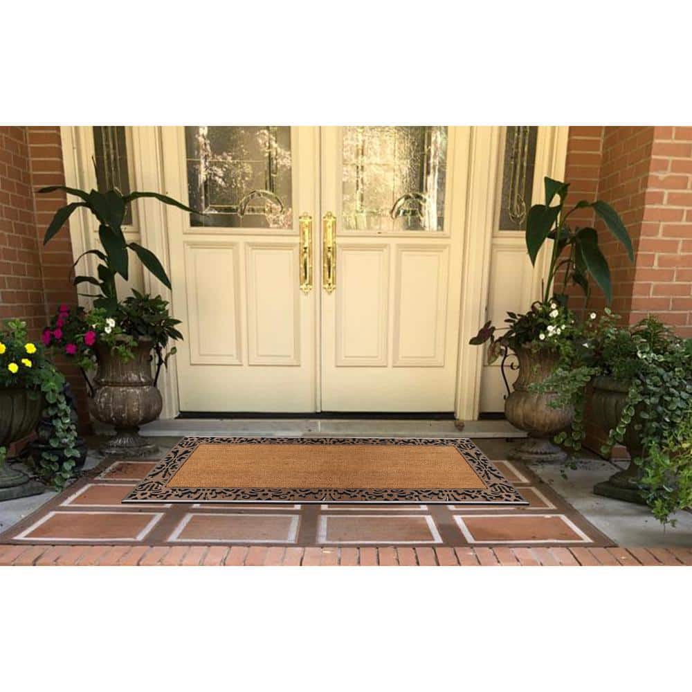 Large Beige and Brown Coir Outdoor Doormat with Rubber Backing