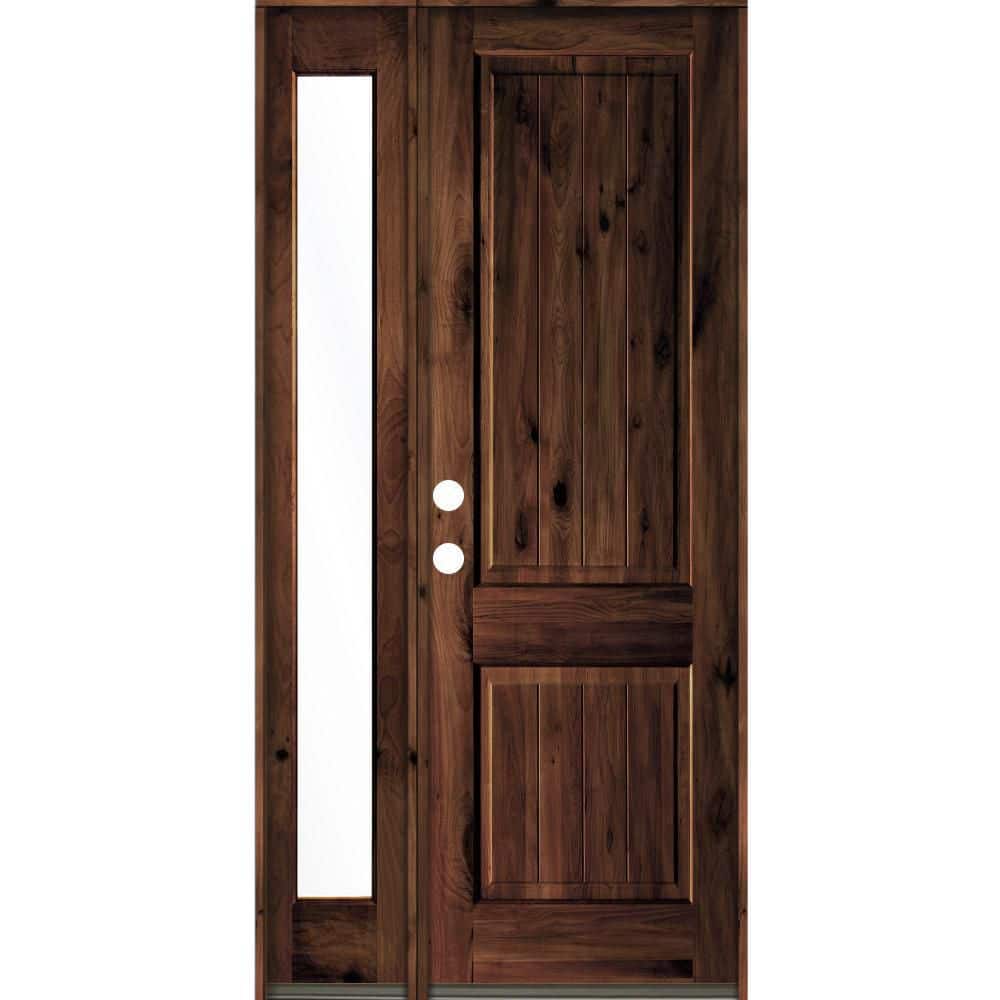 46 in. x 96 in. Rustic Knotty Alder Right-Hand/Inswing Clear Glass Red Mahogany Stain Wood Prehung Front Door w/Sidelite price history on PriceWatchPro
