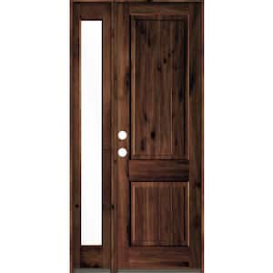 46 in. x 96 in. Rustic Knotty Alder Right-Hand/Inswing Clear Glass Red Mahogany Stain Wood Prehung Front Door w/Sidelite