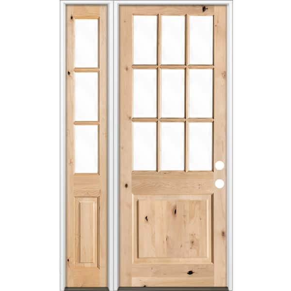 Krosswood Doors 50 in. x 96 in. Craftsman Knotty Alder 9-Lite Unfinished Left-Hand Inswing Prehung Front Door with Left Hand Sidelite