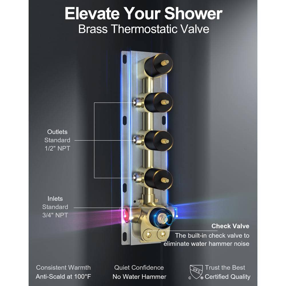 Matte Black Large LED Ceiling Mounted Shower System with Bluetooth Speaker