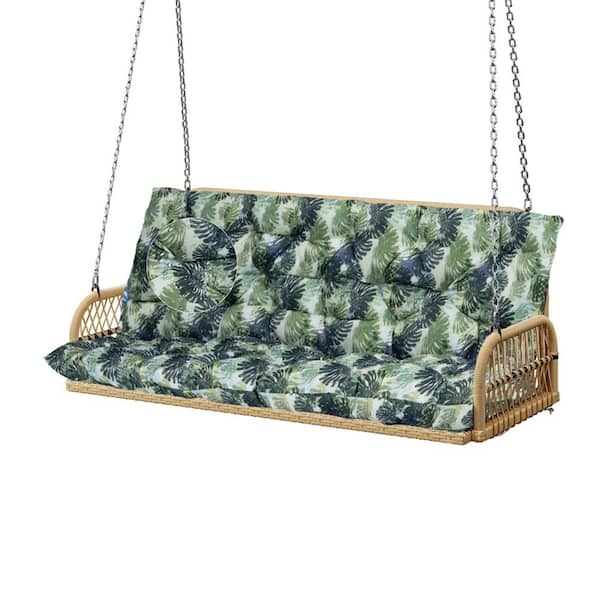 60 in. x 40 in. 3-Seater Replacement Outdoor Swing Cushions with Back Support, Waterproof Bench Cushion Palm Leaves