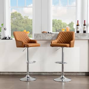 Bar Stools Set 22 in. Brown High Back Metal Bar Stools Counter Stool with PU Seat Set of 2