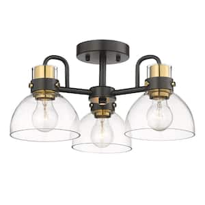Modern 16.8 in. 3-Light Black and Gold Semi-Flush Mount Ceiling Light Chandelier for Kitchen Bedroom Living Room