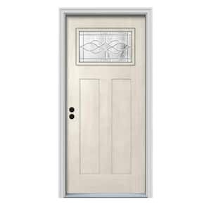 36 in. x 80 in. Primed Right-Hand 1-Lite Craftsman Carillon Fiberglass Prehung Front Door with Brickmould