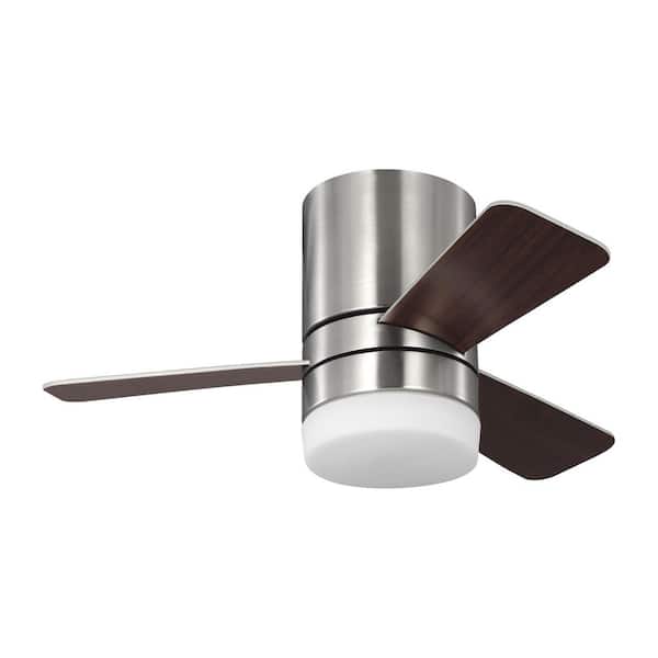 Era 32 in. Brushed Nickel Hugger LED Flush Mount Standard Ceiling Fan with Reversible Blades, Light Kit and Remote