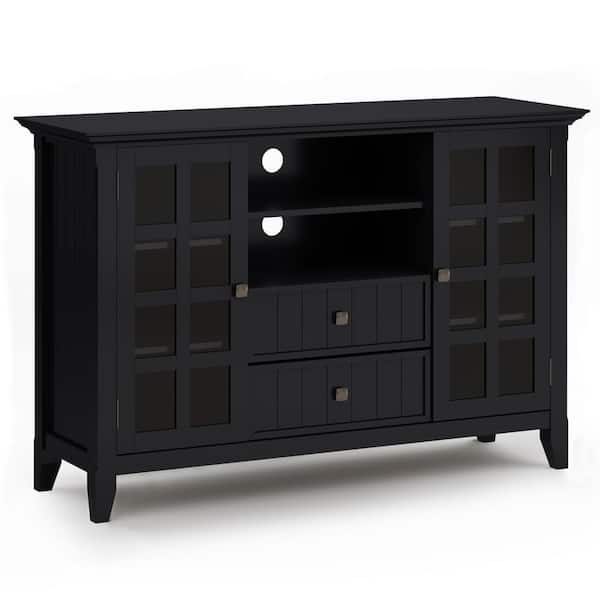 Simpli Home Acadian Solid Wood 53 in. Wide Transitional TV Media Stand in Black for TVs up to 60 in.