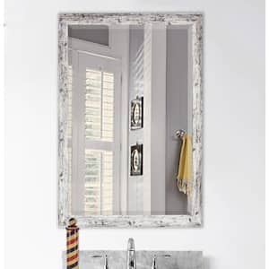 25.5 in. x 21.5 in. Weathered White Farmhouse Beveled Mirror