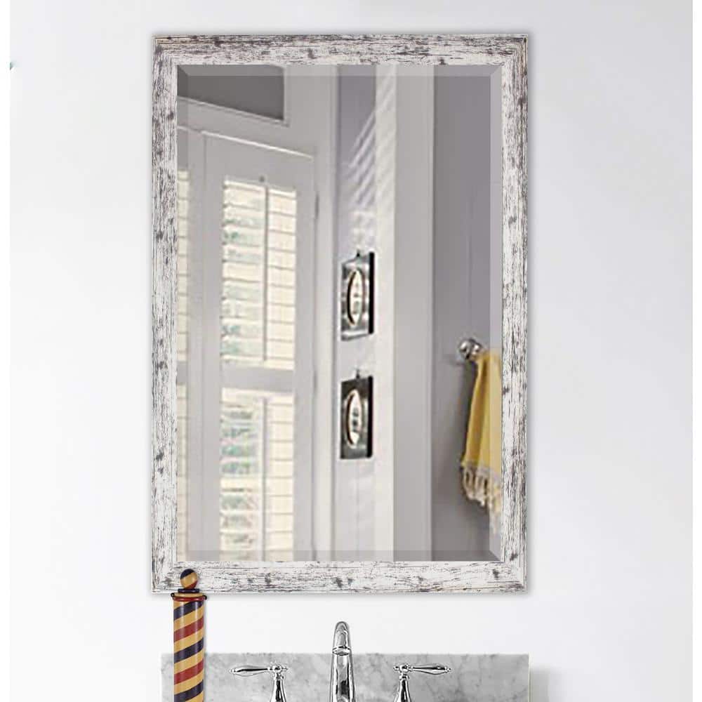 38.5 in. x 32.5 in. Weathered White Farmhouse Beveled Mirror