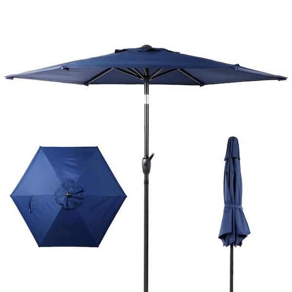 10FT Iron Market Crank Patio Umbrella with Push Button Tilt in Blue