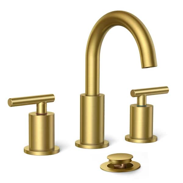 ANZA 8 in. Widespread Double Handle Bathroom Faucet with Ceramic Disc Valve in Brushed Gold