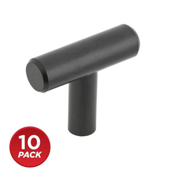 (10-Pack) Washington Collection 1-9/16 in. (40 mm) Modern Matte Black T-Shaped Cabinet Knob