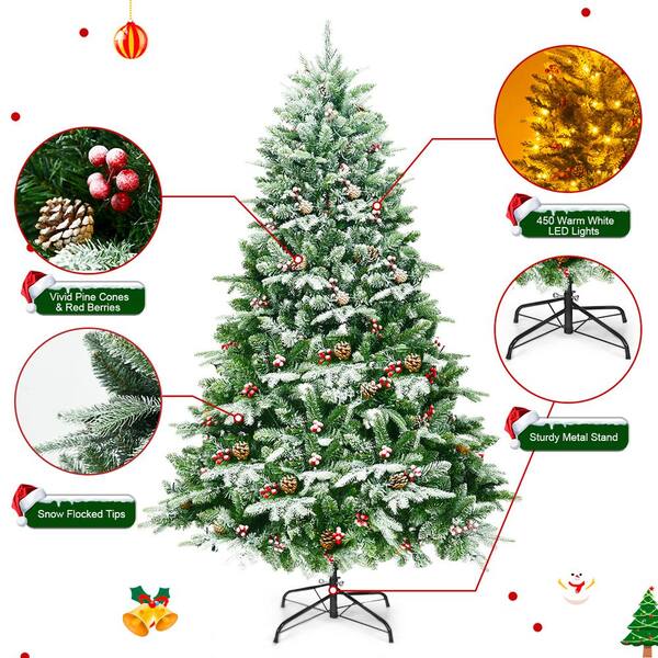 Costway 6.5 ft. Pre-Lit LED Slim Fraser Fir Artificial Christmas Tree with 450 White Lights Spruce Tree