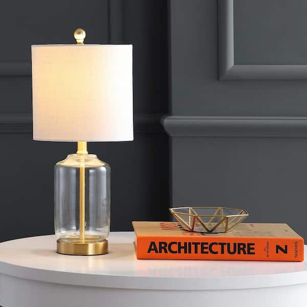 JONATHAN Y Duncan 20.5 in. Brass/Clear Glass/Metal LED Table Lamp